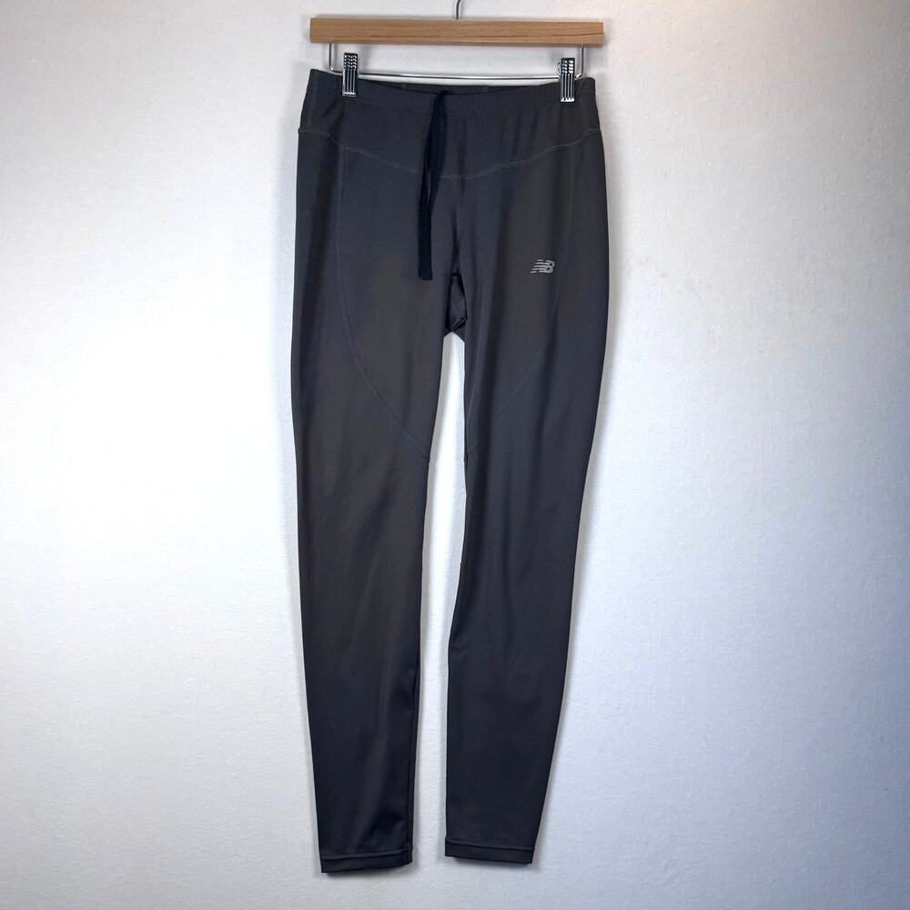 New Balance Womens M Gray Lightning Dry Drawstring Athletic Leggings Gym Yoga